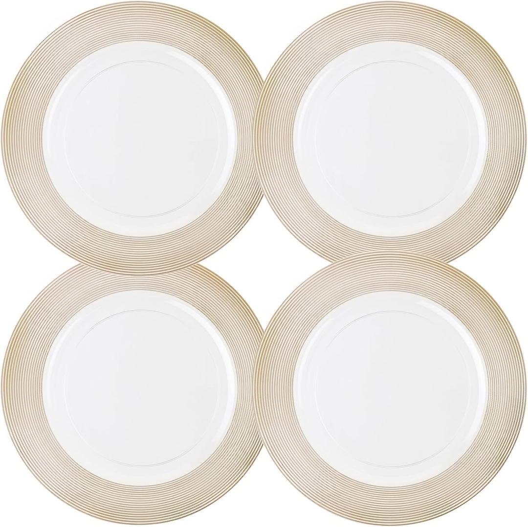 Textured Gold Rope Rim Plastic Charger Plates - 13" (Pack of 4) - Elegant & Durable for Entertaining, Dining, and Decor