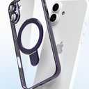 Tnarru Designed for iPhone 16 Plus Case with Stand [Magnetic Ring Holder] [Built-in Camera Lens Protector] Slim Anti-Scratch Non-Yellowing for iPhone 16 Plus Clear Case Purple