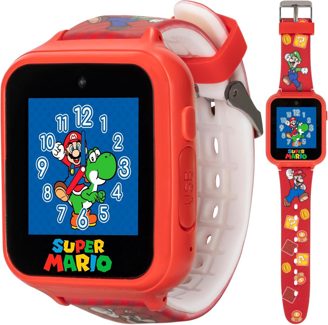 Super Mario Kids Interactive Smartwatch with Camera, Custom Watch Faces Fits Wrists 5.5'' to 8''