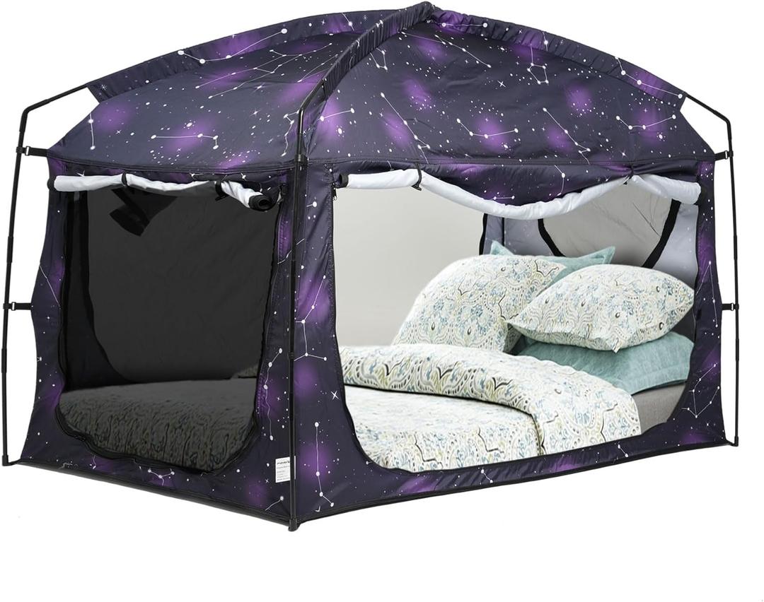 Bed Tent,Portable Privacy Sleeping Bed Canopy,Blackout 90% Drapes for Kids and Adult,Indoor Space Tent with Breathable Large Mesh Windows (Queen, Starry)