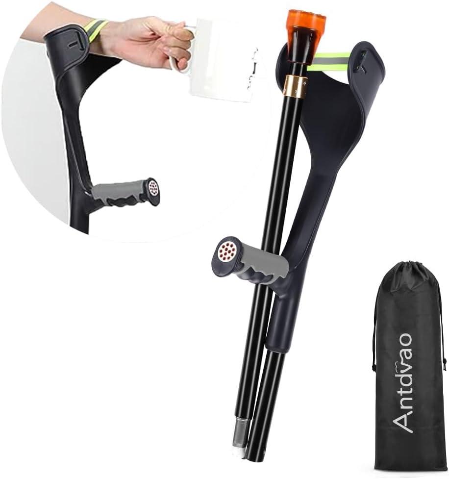Forearm Crutch for Adults(x1 Unit), Forearm Crutch with Cuffs, Anti-Drop, Crutch for Walking, Forearm Crutch Lightweight Adjustable, Aluminum Forearm Crutch, Black Crutch (Single Black)