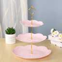 Tosnail 3-Pack 3 Tiers Plastic Cupcake Dessert Stand, Tiered Serving Trays with Gold Rod, Candy Pastry Holders for Baby Shower, Wedding and Party, Pink Plates