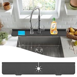 LVJING 33 inch Sink Splash Guard Mat, Sink Faucet Drying Mat, Silicone Faucet Handle Drip Catcher Tray, Longer Silicone Sink Mat for Kitchen Bathroom, Drip Protector Splash Countertop (Black)