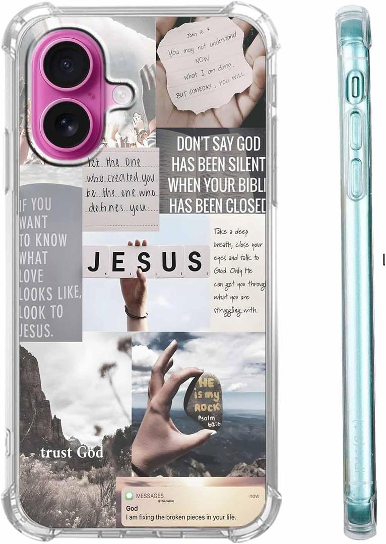 Jesus Quotes Case for iPhone 16,Christian Bible Verse Saying Collage,Unique Soft TPU Bumper Case Compatible with iPhone 16
