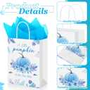 Yexiya 24 Set Thanksgiving Baby Shower Gifts Bags Bulk Fall a Little Pumpkin Is on The Way Bags with Tissue Paper Autumn Baby Shower Gender Reveal Thanksgiving Party Supplies Decorations (Blue)