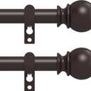 Curtain Rods for Windows 28 to 48 Inch, 2 Pack 5/8 Inch Heavy Duty Decorative Curtain Rod with Ball End Caps, Adjustable Brackets. Easy to install. Brown.