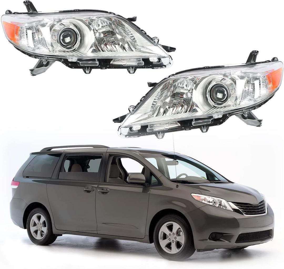 munirater Chrome Housing Halogen Headlight Assembly Replacement for 2011-2020 Sienna Driver and Passenger Side
