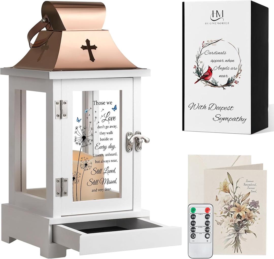 Memorial Lantern with Drawer for Keepsakes, Sympathy Funeral Gifts for Loss of Loved One Father Mother, Sympathy Lantern Bereavement Gifts in Memory of Loved One