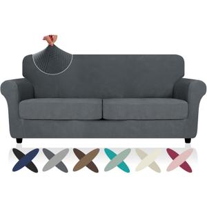 ZNSAYOTX 3 Piece Stretch Sofa Covers (71"-91") for 2 XL Cushion Couch, Thick Striped Sofa Cover with Elastic Band Bottom Ties Non-Slip Stay in Place, Soft Durable Couch Slipcovers, Dark Grey
