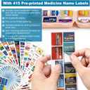 14 Grids Travel Pill Organizer Box with 415-Pcs Medicine Name Labels - Pocket Daily Pharmacy Case Container Kit - Travel Medication Holder Dispenser for Fish Oil Vitamin Supplement Storage - Pink