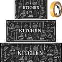 Bencailor 3 Pieces Kitchen Rugs Set Non Slip Washable Kitchen Mats Farmhouse Welcome Door Mat Floor Rugs Absorbent for Home Laundry Living Room and Hallway,3 Sizes (Black)