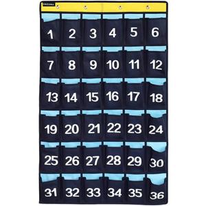 Numbered Classroom Cell Phone Holder Storage Calculator Organizer Over Door Hanging School Pocket Chart with 36 Pockets (Numbered Pockets)