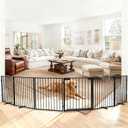 156" Extra Wide Dog Gate, Heavy Duty Metal Freestanding Dog Gate with Door for Indoor & Outdoor, Foldable Pet Fence for Doorways,House,Porch,Deck,Yard,Stairs, Auto Close(6 Panels,Black)