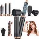 5 in 1 Blow Dryer Brush, Upgrade Hair Dryer Brush Air Curler Air Curling Wrap Styler, Detachable Hot Air Brush Negative Ion Curling Brush Iron, Hair Styling Tools for Drying Curling Straightening (Black Gold)