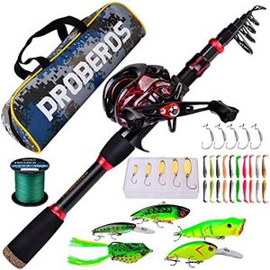 Fishing Rod and Reel Combo, 6.9ft Carbon Fiber Telescopic Fishing Pole with Spinning/Baitcasting Reel Combos, Sea Saltwater Freshwater Ice Bass Fishing Tackle Set Fishing Rods Kit