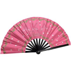 QCWN AKA Sorority Gifts for Women Large Clacking Fan for Line Dancing Alpha Kappa Alpha Paraphernalia Pink and Green Hand Fan Foldable Bamboo Popping Fans for Sisterhood Events Party