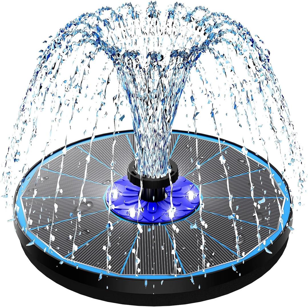 SZMP 3.5W Upgraded Glass Panel Solar Fountain with Auto White LED Night Show, Anti-Drift & Run-Dry Protection, 7 Nozzles Floating Bird Bath Fountain for Garden, Pond, Outdoor (Blue)