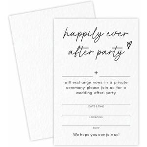 25 White minimalist wedding invitations,happily ever after party, Fill out style Double Sided wedding invitation set with envelopes, wedding party decorations & supplies - A14