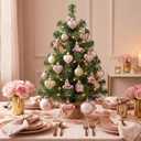 Valery Madelyn 35Pcs Valentines Heart Shaped Ornaments Gift Pack, Christmas Craft Painted Tree Heart Decorations, Pink Rose Gold Christmas Baubles Hanging Party Wedding Anniversary Decor