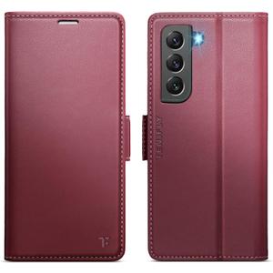 for Samsung Galaxy S22 Case Wallet with RFID Blocking Card Holder, PU Leather Kickstand Protective Flip Phone Cover Fit for Galaxy S22 6.1", Wine Red