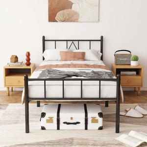 Twin Bed Frames 14 inch Metal Platform Mattress Foundation Twin Size Bed Frame with Headboard Footboard for Kids, No Box Spring Needed, Under Bed Storage, Easy Assembly Black