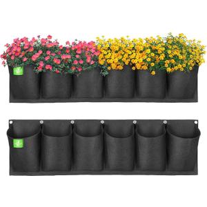 ANGTUO 6 Pockets Hanging Planters for Outdoor Plants, One Pack Wall Planter Vertical Garden, Hanging Plant Holder for Railing, Balcony, Fence