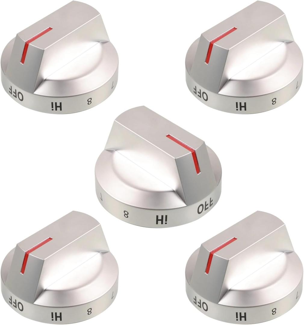 Upgraded DG94-04167 Stove Knobs Replacement for Samsung Gas Range Stove Knobs, Replace Samsung DG94-04167A DG94-04167D Knobs NX60A6111SS NX60A6311SS NX60A6511SS/AA NX60A6511SG/AA knobs Silver 5Pcs