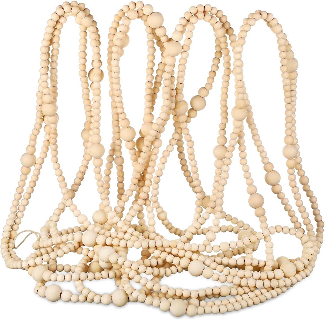 Christmas Wood Bead Garland 49.2 ft Natural Color Wooden Beaded Garland Rustic Christmas Vintage Decorations Boho Country Farmhouse Ornaments or Winter Holiday Indoor Home Xmas Tree Decor