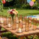 12pcs Amber Glass Cylinder Vases for Centerpieces, Gold 6 Inch Clear Flower Vases for Wedding Decorations and Indoor Home Decor, Hurricane Candle Holder for Table Shelf, Party