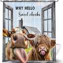 Funny Highland Cow Shower Curtain, Rustic Cute Bull Cattle Barn Door Decor Bath Curtain, Farmhouse Farm Animal Bathroom Accessories with Hooks 69X 72 Inch