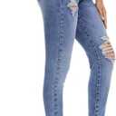VIPONES Women Classic High Waisted Skinny Jeans for Women Stretch Distressed Butt Lifting Jeans Slim Fit Denim Pants (Size 14, Blue)