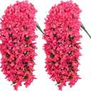 2Pcs UV Resistant Artificial Flowers for Outdoors, Realistic Faux Silk Bougainvillea Flowers, Fake Hanging Plants for Porch Patio Balcony Decoration (Rose Red)