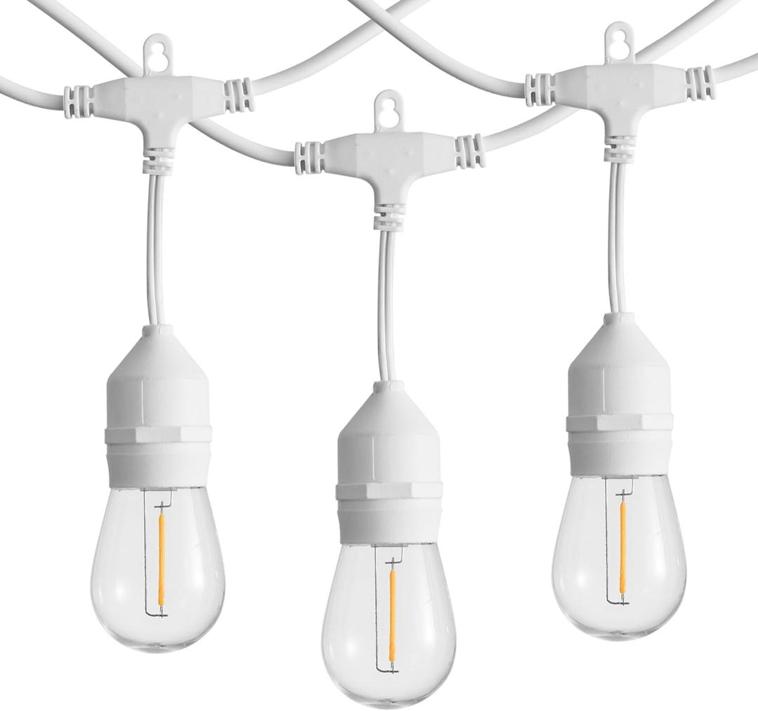 SUNTHIN 50FT Outdoor White String Light with 16 1W LED Shatterproof Filament Bulb for Patio Lights, Backyard, Porch, Party Lights