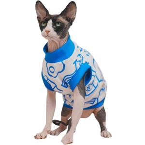 Sphynx Hairless Cat Summer Cotton T-Shirts Cat Vest Pet Clothes, Round Collar Vest Kitten Shirts Sleeveless, Cats & Small Dogs Apparel (Breakfast, XXL (13-15 lbs))