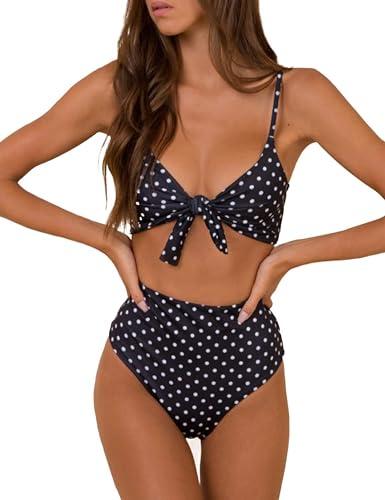 Blooming Jelly Womens High Waisted Bikini Set Two Piece Swimsuit Spaghetti Straps Bathing Suit 2025 (Medium, Polka dot)
