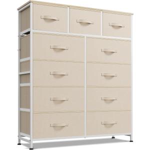 WLIVE Tall Dresser for Bedroom, 11 Drawer Chest of Drawers, Cream White