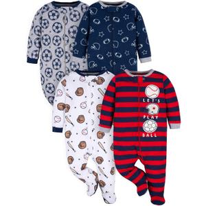 Gerber Baby Boy's 4 Pack Sleep 'N Play Footie, Sports Blue, 3-6 Months