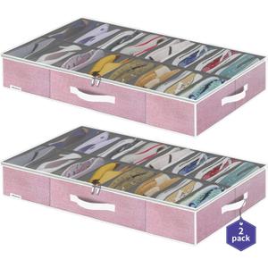 Onlyeasy Large Under Bed Shoe Organizer Container Box, Set of 2, Fit 16 to 32 Pairs of shoes, Underbed Shoes Closet Storage Solution, L37.7x W23.6x H5.9 inch, Cotton-like Pink, MXPUBS16P2