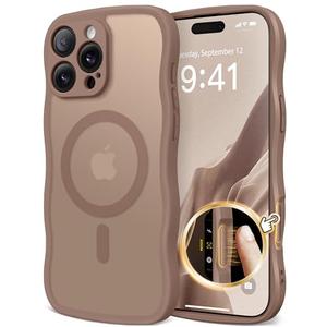 CAPRARO for iPhone 16 Pro Max Case for Women Girls, Upgraded [Full Camera Protection] [Compatible with MagSafe] Cute Wave Translucent Matte Phone Case for iPhone 16 Pro Max, Brown