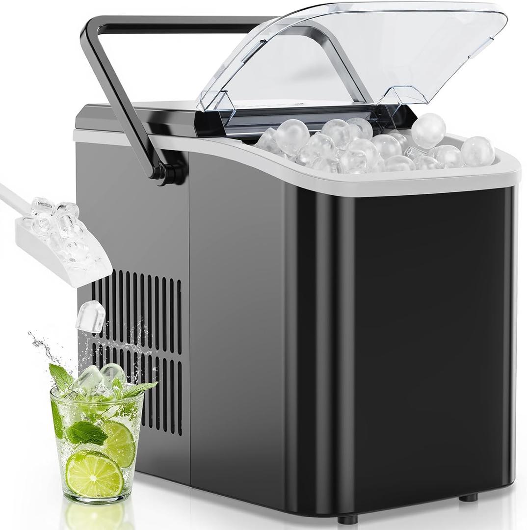 OLIXIS Countertop Ice Maker Machine with Handle, Auto-Cleaning Portable Ice Maker with Basket & Scoop, 26lbs in 24Hrs & 9 Ice Cubes in 6 Mins, 2 Ice Cube Sizes, for Home Party Camping RV, Black