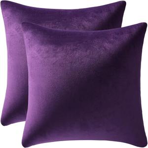 DEZENE Throw Pillow Covers 18x18 Purple: Pack of 2 Cozy Soft Velvet Square Modern Luxury Decorative Throw Pillow Cases for Sofa Couch Living Room Bed Home Decor