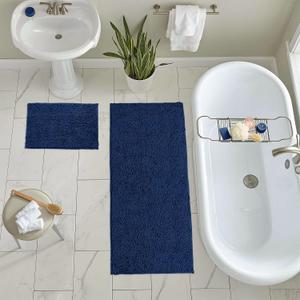 LuxUrux 2-Piece Bathroom Rug Set  Ultra-Plush Chenille Mats, Includes Runner Rug, Soft, Absorbent, Non-Slip & Stylish (27x47 & 16x24 inches, Blue) (16'' x 24'' + 27'' x 47'')