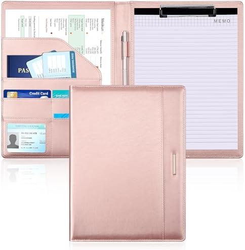 Padfolio with Clipboard, PU Leather Business Portfolio Binder, Interview Resume Folder with Card Holder, A4 Letter Document Organizer Included Writing Note Pad for School Office Conference (Rose Gold)