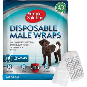 Simple Solution Disposable Male Wraps, Absorbent Leak Proof Belly Bands for Dogs, Incontinence Aid, Puppy Training, Marking Control, and Travel Protection, Medium Dogs, 15-23 Inch Waist, 30 Count