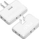 3 Way Flat Wall Outlet Extender,2 Prong180 Degree Portable Swivel Flat Wall Plug Adapter,Ultra Thin Folding Electrical Outlet Splitter,Easy to Carry,Type A,White,Pack of 2