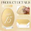 Novabright Oval Wedding Table Number Plates 1-15 with Transparent Stand - 5x7 Inch Acrylic Mirror Gold Table Number Signs Holders, Suitable for Wedding Receptions, Parties, Anniversaries and Events