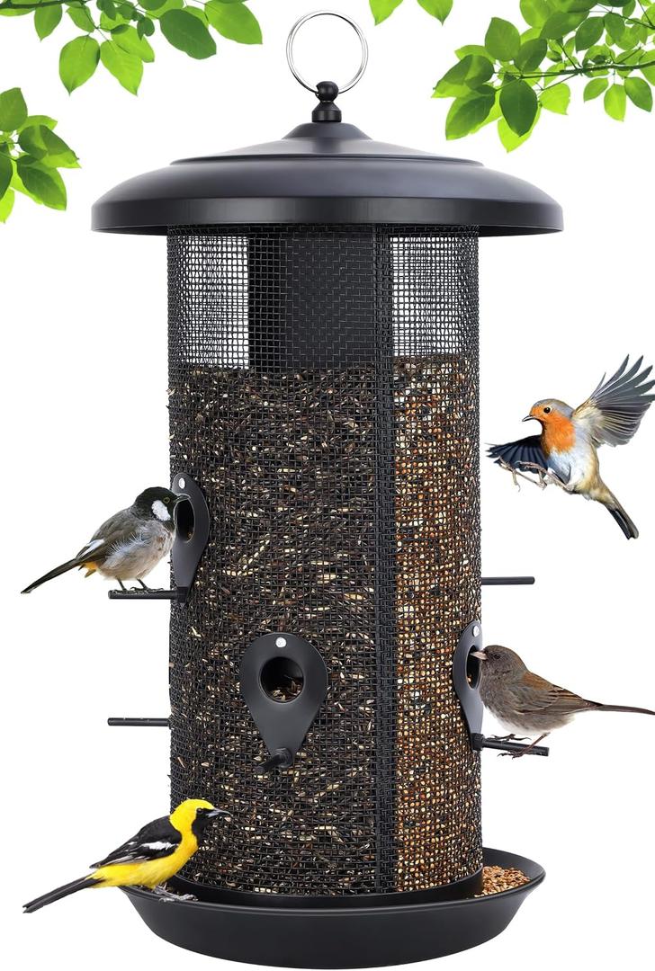 Gtongoko Hanging Bird Feeders for Outdoors 6.5 LB Large Capacity Squirrel Proof Metal Mesh Tube Bird Feeders for Thistle & Nyjer Seed Attracts Finch Cardinal,Titmice,Swallow Black