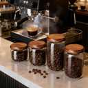 1 Pack,Glass Food Storage Container with Wooden Lids Coffee Jar Sugar Canister Airtight Food Storage Container Coffee Container for Nut Spice Candy Loose Tea