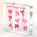 Positive Affirmation Bible Verse Desk Decor Acrylic Sign 4X4 Inch, Preppy Coquette Pink Bow Desk Decorative Signs for Shelf Tabletop Cubicle Room Office, Christian Gifts for Women Men Friends