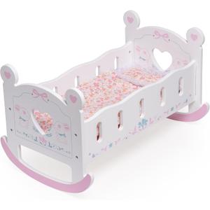 ROBUD Wooden Baby Doll Crib, Baby Doll Bed Toys, for Dolls Up to 18 Inch, Doll Accessories - with Mattress, Pillow, Quilt, Gift for Boys & Girls, Ages 3+, Small